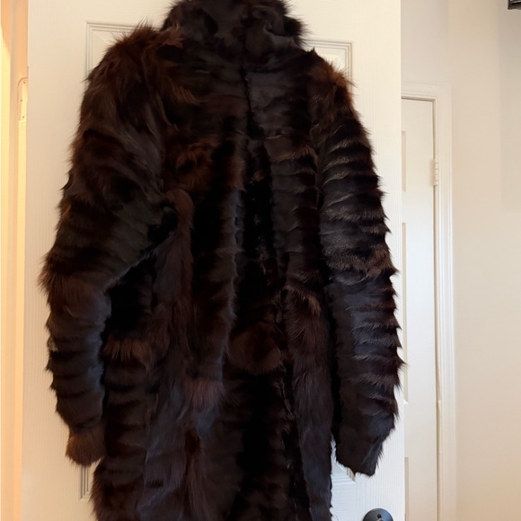 Luxurious Dark Brown Real Mink Fur with Fox Coat - Picture 13 of 15